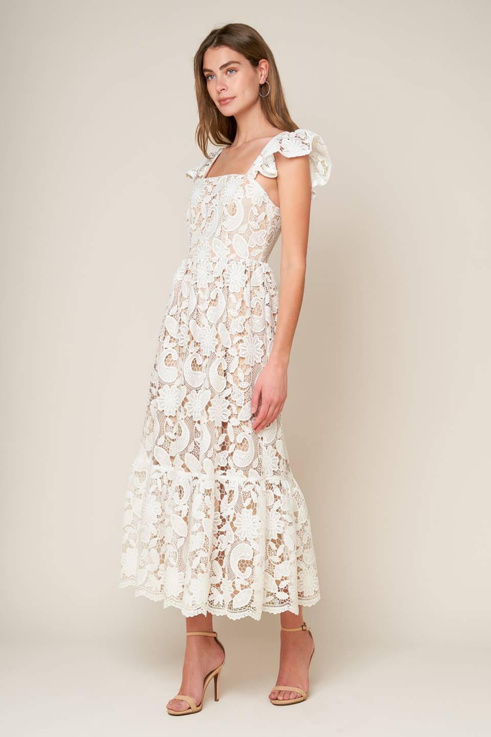 STILL THINKING LACE MIDI DRESS Flying Tomato